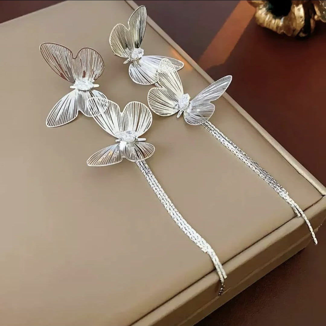 Silver Butterfly Drape Earrings