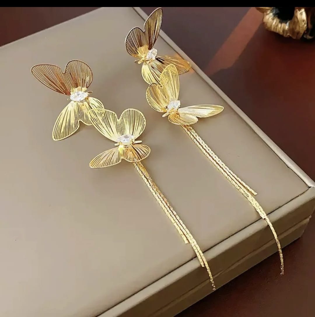 Golden Butterfly Drape Earrings