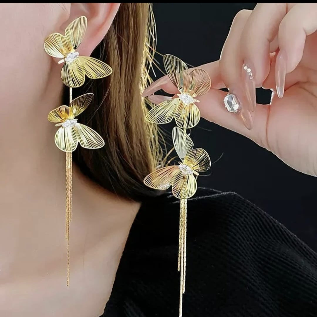 Golden Butterfly Drape Earrings