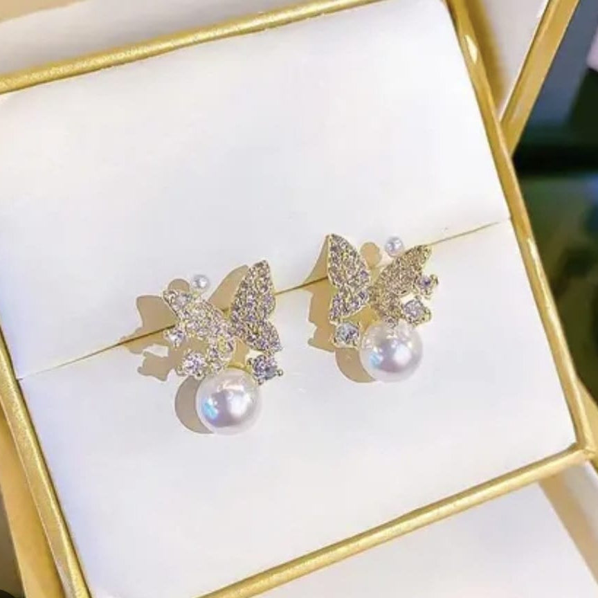 Tiny Wing Pearl Earrings