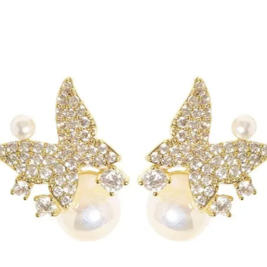 Tiny Wing Pearl Earrings