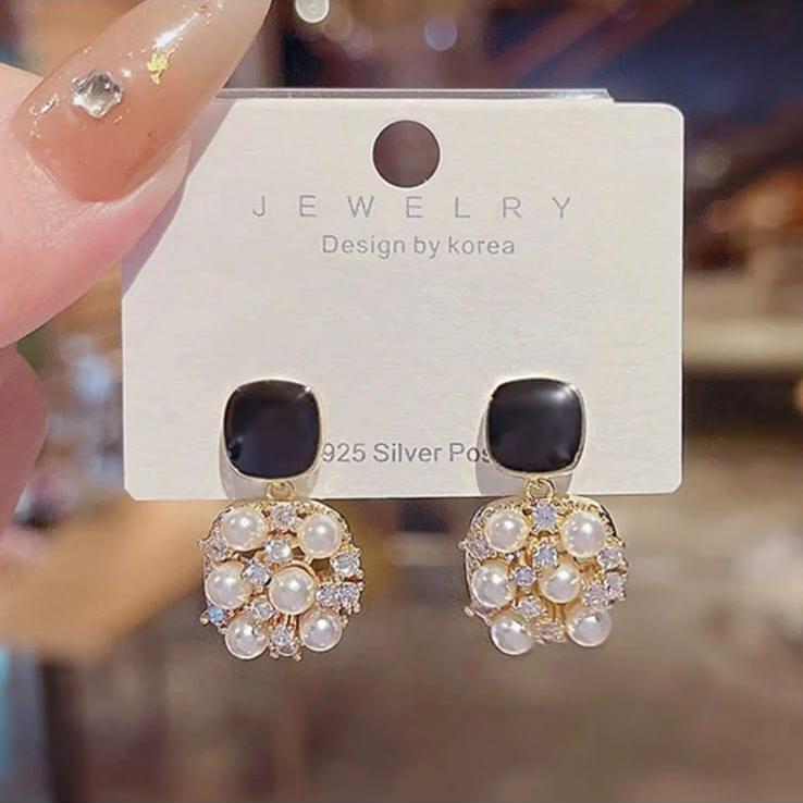 Square Faux Pearl Zircon Stud Earring