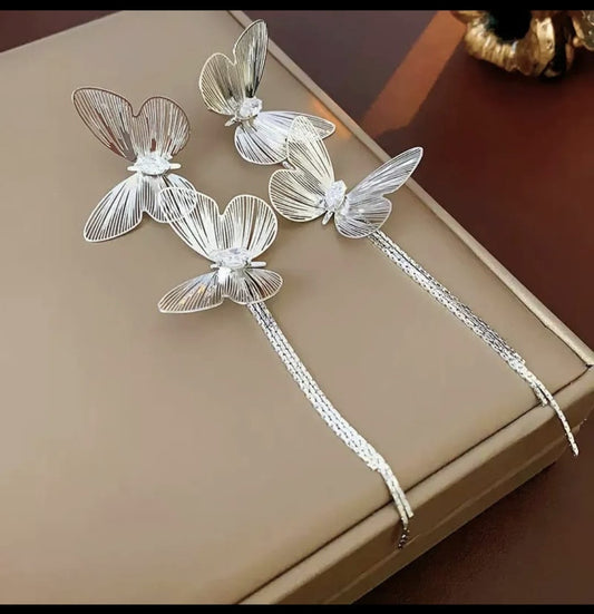 Silver Butterfly Drape Earrings