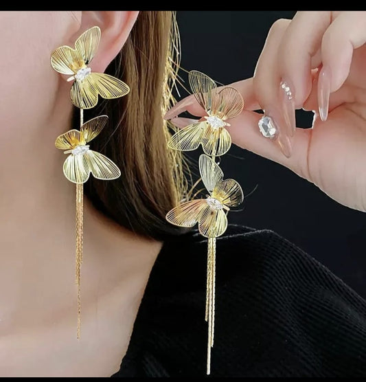 Golden Butterfly Drape Earrings