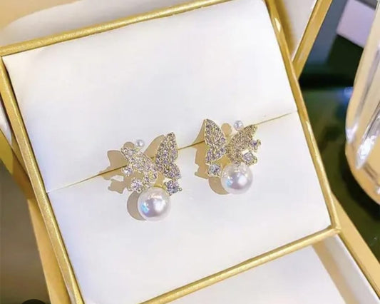Tiny Wing Pearl Earrings