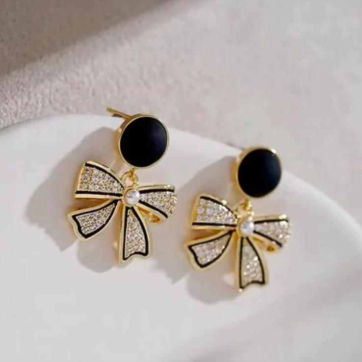 Midnight Grace  Bow Earrings