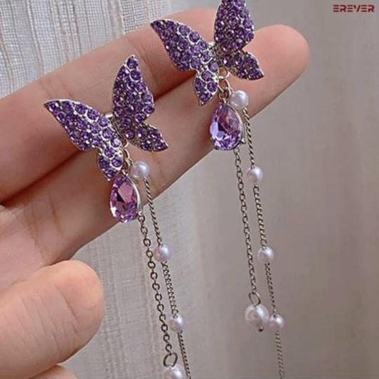 Purple Butterfly Long Earrings